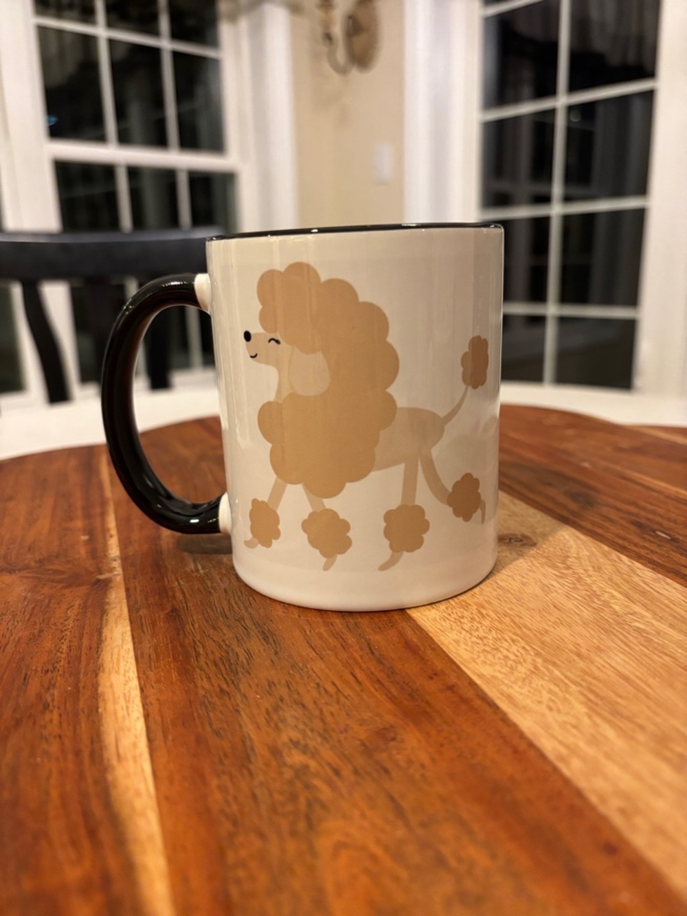 Cream Poodle Ceramic Mug with Black Handle